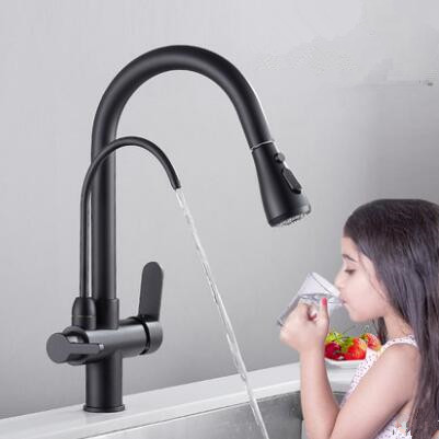 Black Bronze Brass Drinking Water Mixer Rotatable Pull Out Kitchen Sink Tap T0329