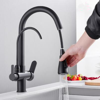 Black Bronze Brass Drinking Water Mixer Rotatable Pull Out Kitchen Sink Tap T0329