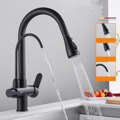 Black Bronze Brass Drinking Water Mixer Rotatable Pull Out Kitchen Sink Tap T0329