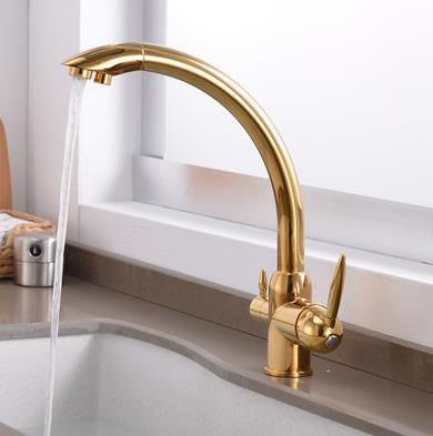 Antique Hot & Cold Water & RO filter Golden Printed Kitchen Mixer Tap T0335G - Click Image to Close