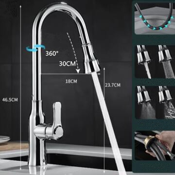 Brass Chrome Finished 360° Rotatable Pull Out Mixer Kitchen Tap T0338C - Click Image to Close