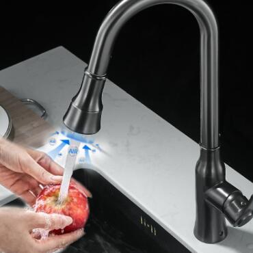 Brass Gun-Grey Finished 360° Rotatable Pull Out Mixer Kitchen Tap T0338G - Click Image to Close