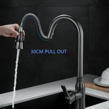 Brass Gun-Grey Finished 360° Rotatable Pull Out Mixer Kitchen Tap T0338G