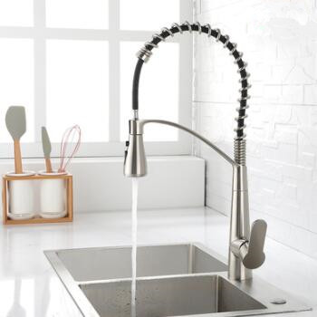 Brass Nickel Brushed SPRING Pull Out Rotatable Mixer Kitchen Sink Taps T0367N - Click Image to Close