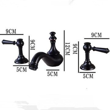 Black Brass Classical Three Holes Two Handles Mixer Bathroom Sink Tap T0388B