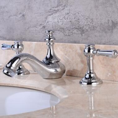 Brass Chrome Finished Classical Three Holes Two Handles Bathroom Sink Tap T0388C - Click Image to Close