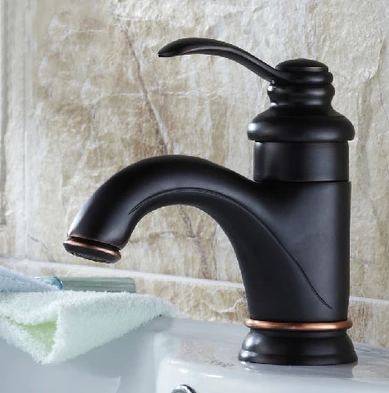 Black Antique Brass Single Handle Centerset Bathroom Sink Tap T0405B - Click Image to Close