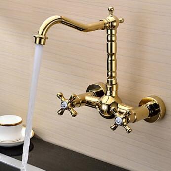 Ti-PVD Finish Solid Brass Wall Mount Centerset Kitchen Tap T0415G - Click Image to Close