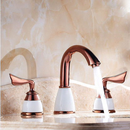Classic Antique Brass Widespread Rose Gold Bathroom Sink Tap T0452R - Click Image to Close