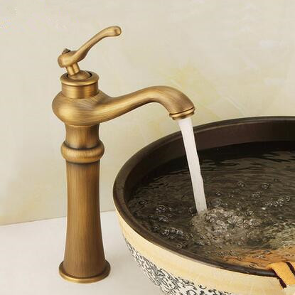 Retro Style Antique Brass Finish Single Handle One Hole Brass Bathroom Sink Tap T0435N - Click Image to Close