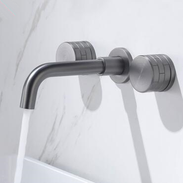 Brass Gun-Grey Finished 360° Rotatable Wall Mounted Two Handles Mixer Bathroom Sink Taps T0438GN - Click Image to Close