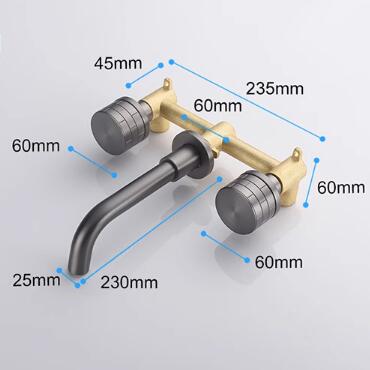 Brass Gun-Grey Finished 360° Rotatable Wall Mounted Two Handles Mixer Bathroom Sink Taps T0438GN - Click Image to Close