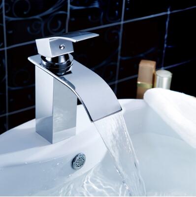 Contemporary Single Handle Waterfall Bathroom Sink Tap T0517 - Click Image to Close