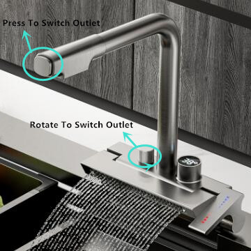 Brass Gun-Grey Printed Luxury Digital Display Waterfall Pull Out Mixer Kitchen Taps T0669G