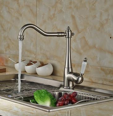 Vintage Style Nickel Brushed Curve Design Kitchen Tap T0797N - Click Image to Close