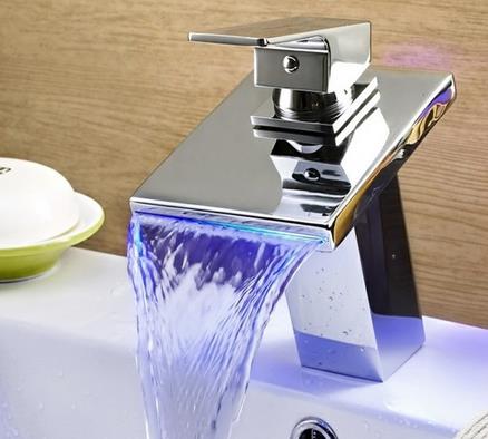 Contemporary Thermochromic Multi-color LED Stainless Steel Spout Bathroom Sink Faucet T0815BF - Click Image to Close