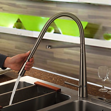 Contemporary Brass Kitchen Tap - Nickel Brushed Finish T1708 - Click Image to Close