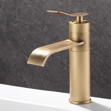 Antique Brass Single Handle Mixer Flat Spout Bathroom Sink Taps T1708A - Click Image to Close