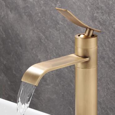 Antique Brass Single Handle Mixer Flat Spout Bathroom Sink Taps T1708A - Click Image to Close