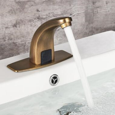 Antique Brass Automatic Taps Hand-free Mixer Bathroom Sink Tap T3080A - Click Image to Close