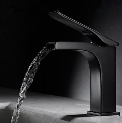 Bathroom Basin Tap Brass Black Art Designed Waterfall Bathroom Sink Tap T3690B