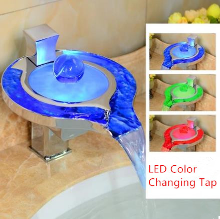 Contemporary Color Changing LED Waterfall Bathroom Sink Tap - T8008F - Click Image to Close