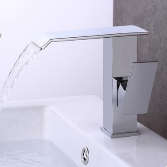 Contemporary Brass Waterfall Bathroom Sink Tap(Chrome Finish)T8017 - Click Image to Close