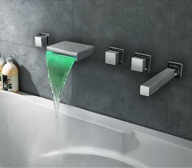 Thermochromic Contemporary Chrome Finish LED Waterfall Bathroom Tub Tap T8045 - Click Image to Close