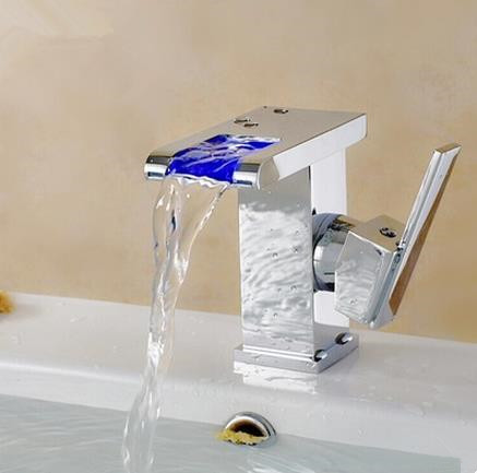 Contemporary Color Changing LED Waterfall Bathroom Sink Tap T9001 - Click Image to Close