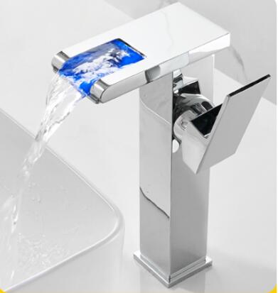 Contemporary Color Changing LED Waterfall Bathroom Sink Tap T9001H - Click Image to Close