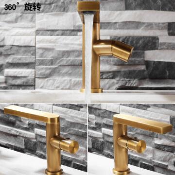 Antique Brass Designed Handle Rotatable Basin Tap Mixer Bathroom Sink Tap TA0178 - Click Image to Close