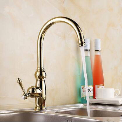Brass Ti-PVD 360° Rotatable Golden Kitchen Mixer Water Sink Tap TA0195G - Click Image to Close