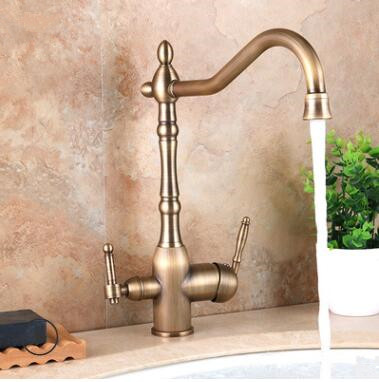 Antique Brass Mixer Three Way Drinking Water Kitchen Sink Tap TA0210 - Click Image to Close