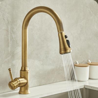 Antique Brass Single Handle Rotatable Mixer Pull-out Kitchen Sink Tap TA0229P