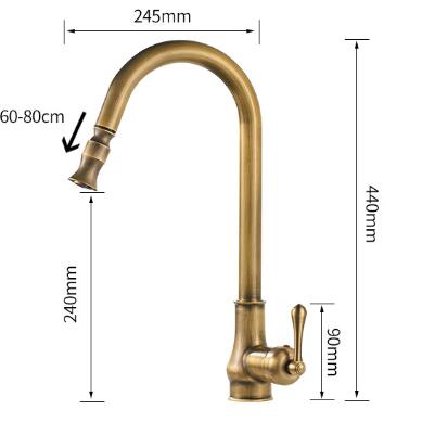 Antique Brass Rotatable Pull Out Single Handle Mixer Kitchen Tap TA0229 - Click Image to Close