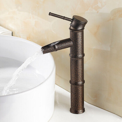 Antique Brass New Designed Bamboo Single Handle High Version Bathroom Mixer Sink Tap TA0248 - Click Image to Close