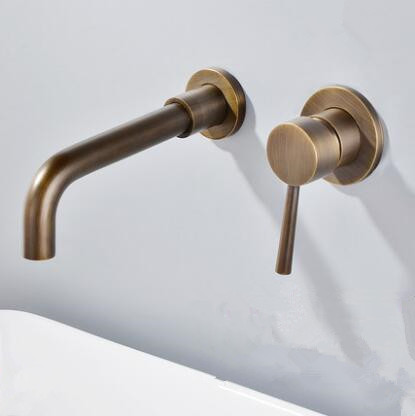 Antique Brass Concealed Installation Wall Mounted Bathroom Sink Tap T0245A - Click Image to Close