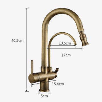 Antique Brass Pull Out Three way Drinking Water Rotatable Kitchen Sink Tap TA0339P - Click Image to Close