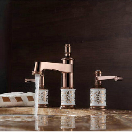 Antique Brass Rose Gold Two Handles Classical Bathroom Sink Tap TA091RG - Click Image to Close