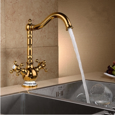 Antique Brass Golden Printed Classic Kitchen Sink Tap Mixer Tap TA368G - Click Image to Close