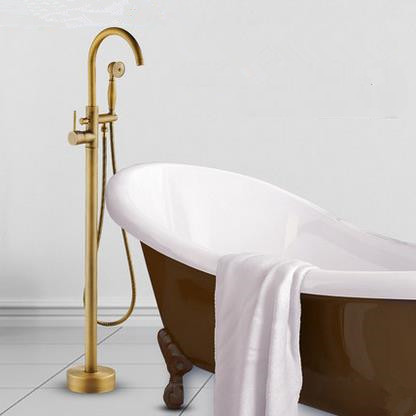 Antique Brass Free Standing Bathtub Tap With Round Hand Shower TA660S - Click Image to Close
