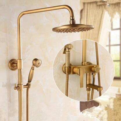 Antique Brass Rainfall Shower Head Bathroom Shower Set With Bidet Tap TAS1198 - Click Image to Close