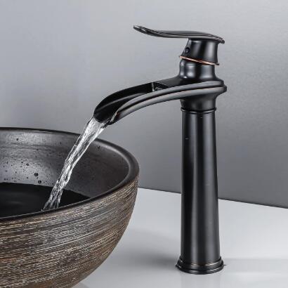 Waterfall Black Bathroom Tap High Basin Tap Retro Basin Tap Brass Basin Tap Single Lever Bathroom Tap Antique ORB For Bathroom TB0115