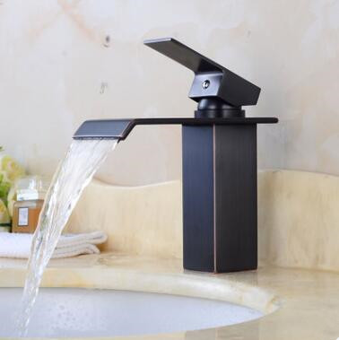 Antique Basin Tap Black Bronze Brass Waterfall Bathroom Sink Tap TB0140 - Click Image to Close