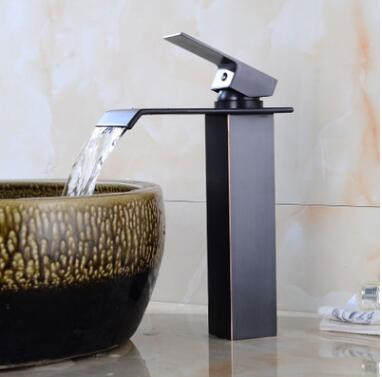 Antique Basin Tap Black Bronze Brass Waterfall Tall Bathroom Sink Tap TB0140H - Click Image to Close