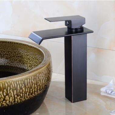 Antique Basin Tap Black Bronze Brass Waterfall Tall Bathroom Sink Tap TB0140H