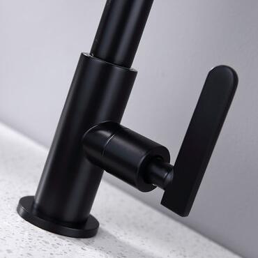 Brass Matt Black Finished Cold Water Only Rotatable Laundry Table Tap Kitchen Sink Tap TB0149S - Click Image to Close