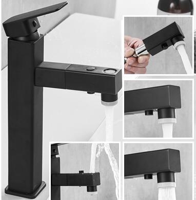 Antique Black Brass Rotatable Pull Out Mixer Tap Bathroom Sink Tap TB0234H - Click Image to Close