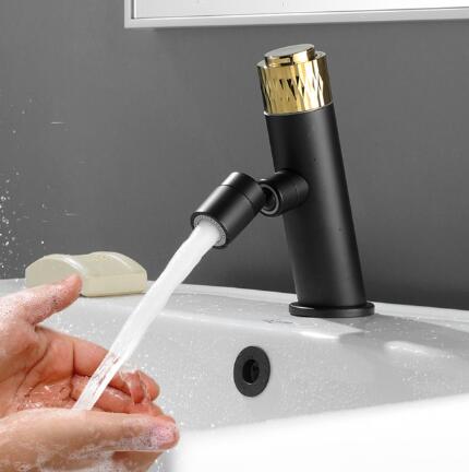 Bathroom Basin Tap Brass Black Art Designed Rotatable Spout Mixer Sink Tap TB0258S - Click Image to Close