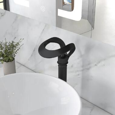 Modern Creative Elegant Waterfall Black Brass Bathroom Countertop Basin Tap